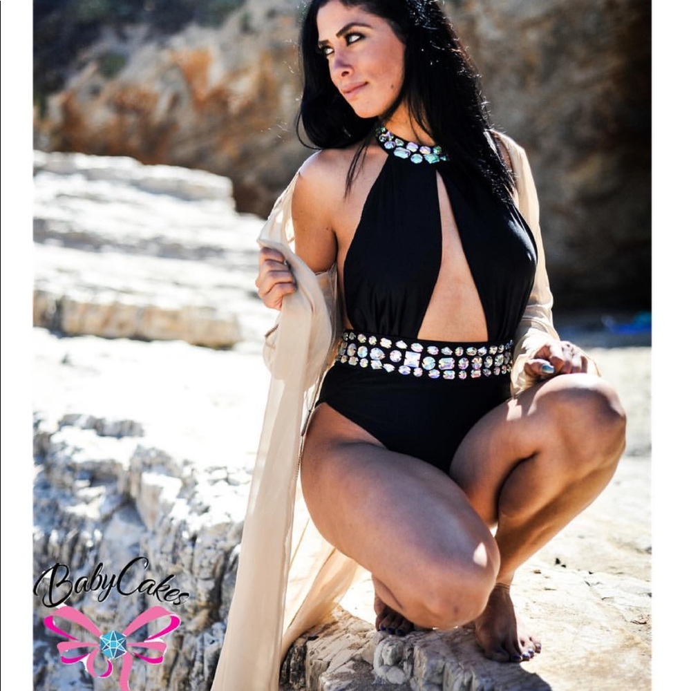 ONE PIECE HALTER CRYSTAL VEGAS BIKINI SWIMSUIT